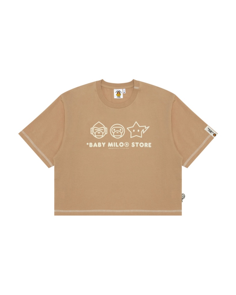 T Shirts Bape Logo crop fit Beige Femme | OAO-97424621